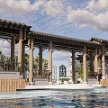 Traditional Chinese Garden With Pagoda Stone Bridge And Lotus Pond Water Lilies
