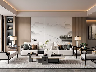New Chinese Living Room Living Room Sofa Coffee Table 3d model