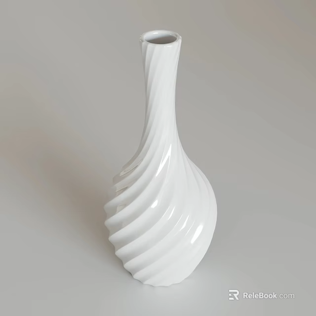 White Ceramic Vase With Swirl Pattern Modern Minimalist Home Decor Accent 3d model 