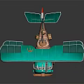 Vintage Turquoise Green Biplane Model With Red And White Tail Wooden Propeller And Open Engine