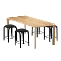 Modern Wooden Dining Table Set With Black Stools And Rectangular Top 3d model