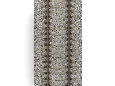 Close Up View Of Railroad Tracks With Wooden Ties And Gravel Bed 3d model