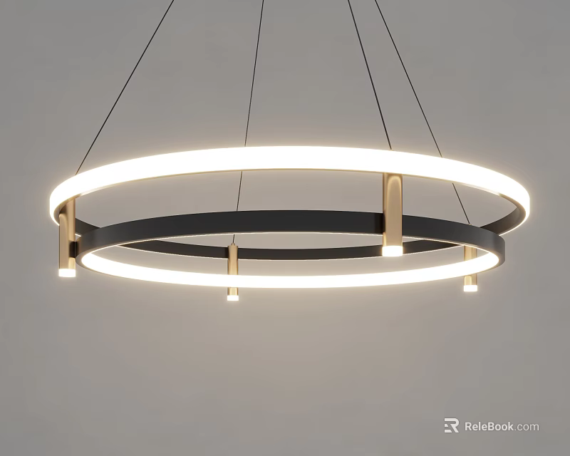 Modern Circular Chandelier With Double Ring Design And Metal Frame Illuminating Brightly 3d model 