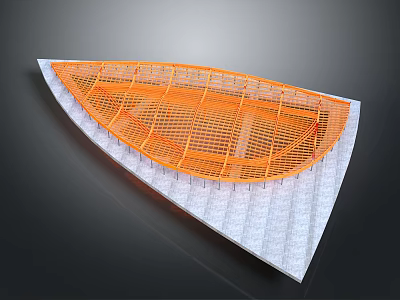 Curved Orange Mesh Scenic Component With Gray Base And Grid Pattern Structure 3d model