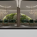 Private Box Interior Design With Green Plant Wall Circular Chandeliers And Green Chairs