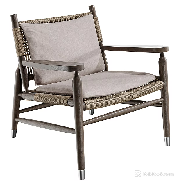 Single Sofa With Wooden Armrests Wicker Panels Light Cushion And Modern Design 3d model 