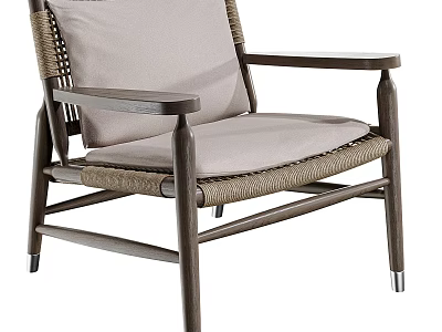 Single Sofa With Wooden Armrests Wicker Panels Light Cushion And Modern Design 3d model