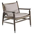 Single Sofa With Wooden Armrests Wicker Panels Light Cushion And Modern Design