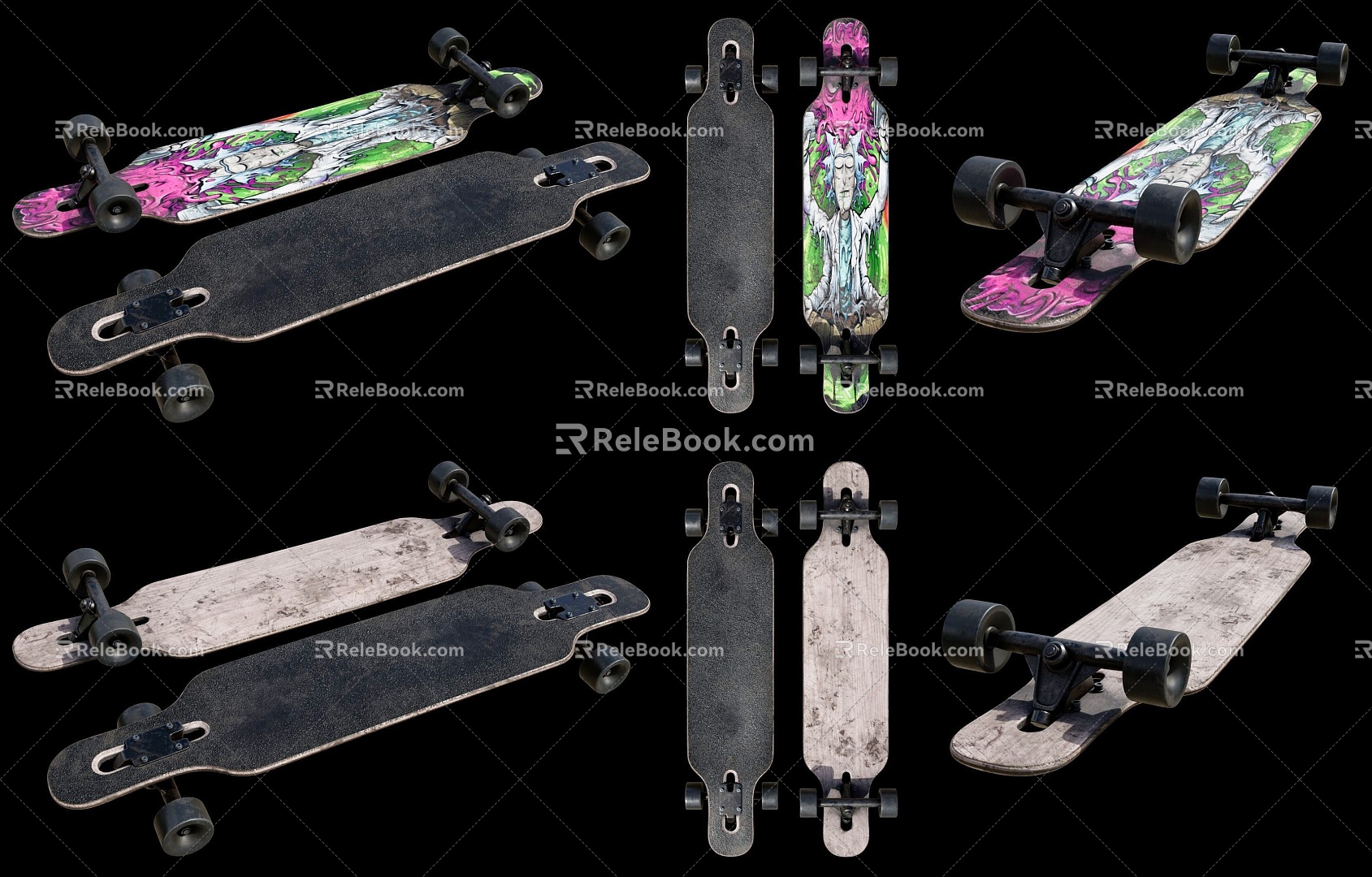 Children's Skateboard Fashion Brand Adult Skateboard Combination Minimalist Skateboard 3d model