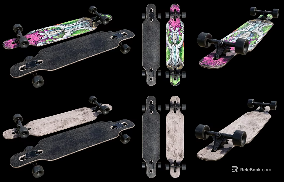 Various Colorful Skateboards With Unique Designs And Durable Wheels For Recreational Fun 3d model 