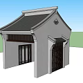 Traditional Chinese Entrance Gate With Ornate Roof Carved Beams And Double Doorways