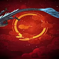 Mythical Flying Dragon With White Mane And Black Scales On Red Cloudy Background