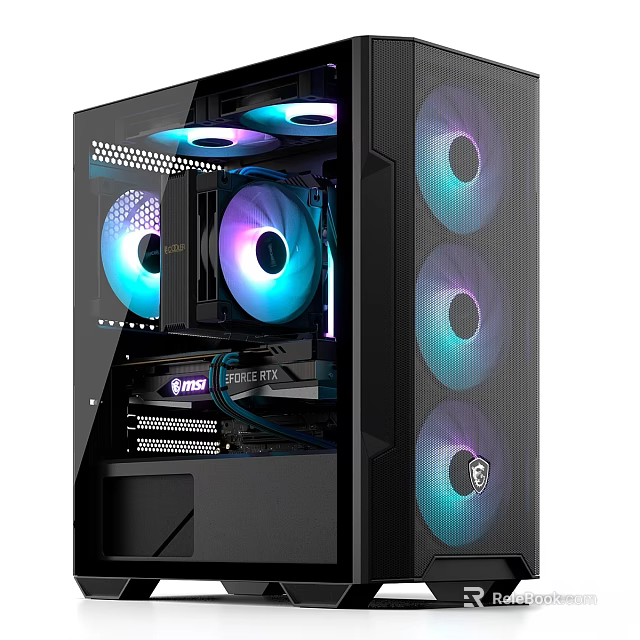 Gaming PC Case With Tempered Glass Side Panel And RGB Cooling Fans For Hardware 3d model 