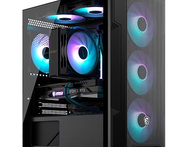 Gaming PC Case With Tempered Glass Side Panel And RGB Cooling Fans For Hardware 3d model