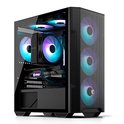 Gaming PC Case With Tempered Glass Side Panel And RGB Cooling Fans For Hardware 3d model