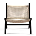 Stylish Modern Leisure Chair Featuring Black Wooden Frame And Beige Woven Seat