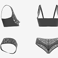 Women's Lingerie Set with Black Bra and Patterned Panties for Comfortable Wear