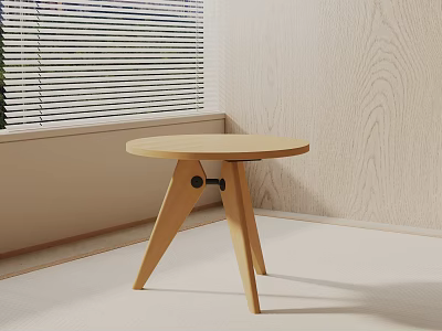 Modern Wooden Side Table With Round Top And Three Legs In Living Room Corner 3d model