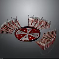 Modern Red Circular Stadium Seating With Star Pattern And Metal Frame Structure 3d model