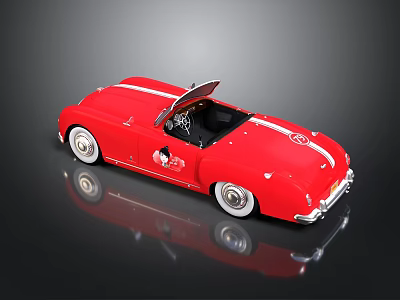 Red Vintage Convertible Car With Open Top White Stripes White Wheels And Number 53 3d model
