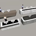 Modern Reception Desks With Marble Countertops Staff Computers And Plant Decorations