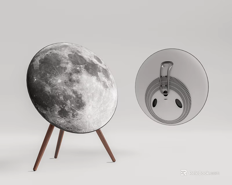 Creative Moon Surface Headphone Speaker With Circular Design And Tripod Stand 3d model 