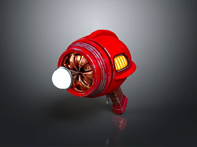 Red Gun Shaped Weapon With Copper Internal Structure White Circular Component And Yellow Light 3d model