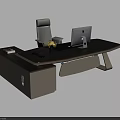 Modern Office Desk With White Chair iMac Computer Flower Vase Drawers And Wooden Desktop
