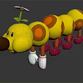 Yellow Caterpillar Shaped Daily Life Item With Orange Spots Small Flower And White Glove Feet