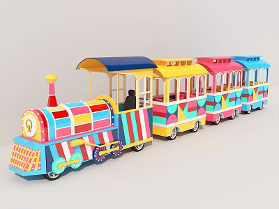 Colorful Mini Train with Multiple Carriages and Bright Colors for Children's Amusement 3d model