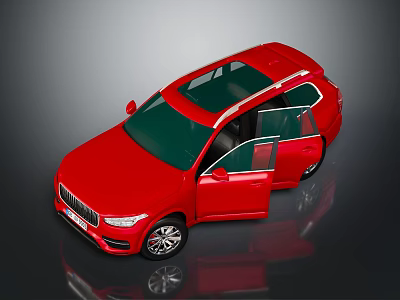 Red SUV Model With Open Doors And Sunroof On Black Background 3d model