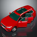Red SUV Model With Open Doors And Sunroof On Black Background
