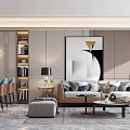 Modern Luxury Living Dining Room Interior With Sofa Coffee Table Dining Chairs And Decorative Painting