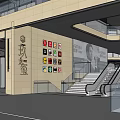 Modern Building Facade With Entrance Signage Glass Elements And Escalators