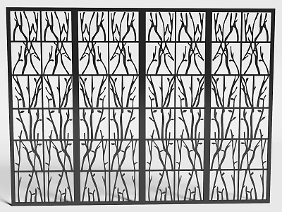 Modern Black Room Divider Screen with Tree Branch Laser Cut Design 3d model