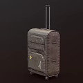 Gray Luggage with Retractable Handle and Wheels Decorated with Star and Eiffel Tower Emblems 3d model