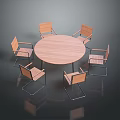 Modern Round Wooden Dining Table Set With Six Chairs And Metal Legs