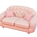 Pink Two Seater Sofa with Rounded Design and Soft Pink Pillows Pleated Cushions for Comfort