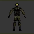 Military Soldier In Camouflage Uniform With Helmet Goggles And Tactical Gear