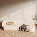 Unique Irregular Sofa With Throw Pillow Blanket Green Plants And Herringbone Floor