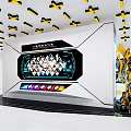 Bumblebee Transformer Model Display In Exhibition Booth With Yellow Black Design And Hi tech Lighting