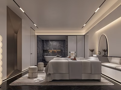 Modern SPA Room Interior With Massage Bed And Ambient Lighting 3d model