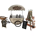 Mobile Gelato Cart with Umbrella Chalkboard Menu and Display Stand