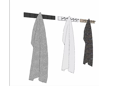 Stylish Wall Hooks With Gray White And Dark Towels Hanging Neatly 3d model