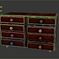 Red Vintage Chest of Drawers with Gold Knobs and Multiple Drawers Classic Furniture Design