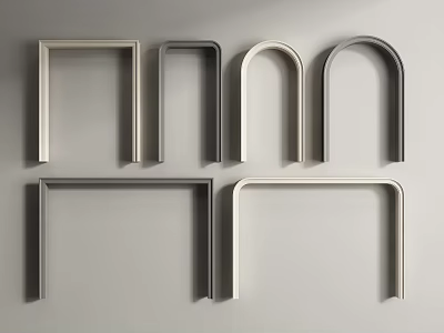 Various Shapes Gray And White Door Arches Arranged On Light Background 3d model
