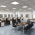 Modern Office Interior With Workstations Desks Chairs Windows And Ceiling Lights 3d model