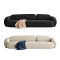 Cozy Modern Black and Beige Sectional Sofa with Pink and Blue Throws 3d model