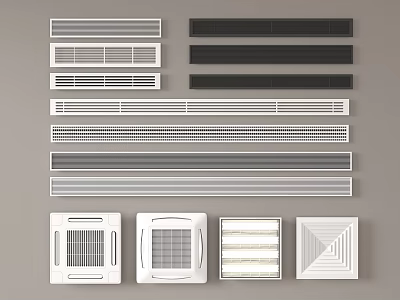 Different Types of Air Conditioner Vents with Rectangular and Square Shapes in White and Gray 3d model