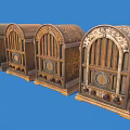 Vintage Wooden Audio Speakers With Carved Patterns Classic Retro Design On Blue Background